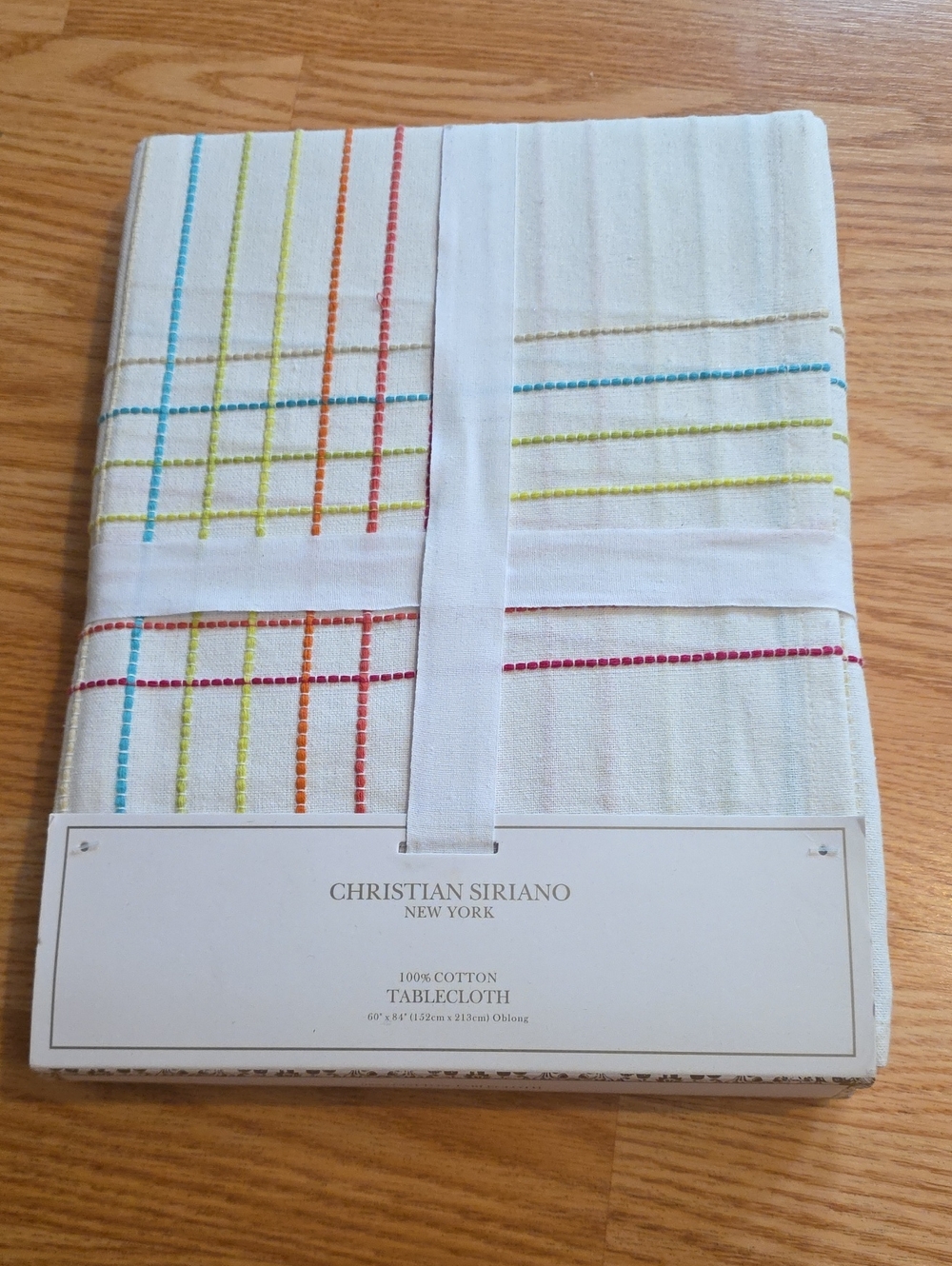 Christian Siriano Cream Cotton Tablecloth with Multicolor Stitching